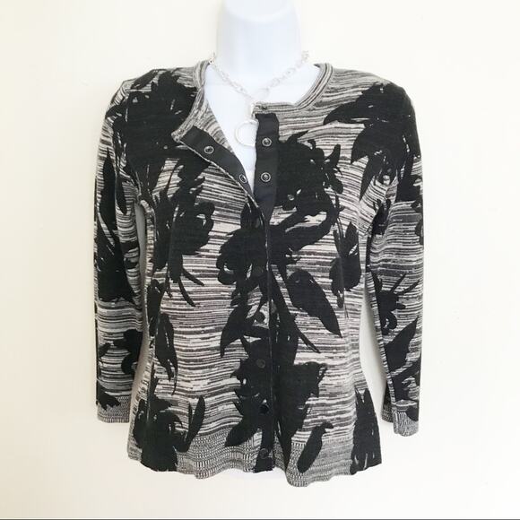 CATHERINE MALANDRINO Gray & Black Floral Cardigan, S - Picture 6 of 9